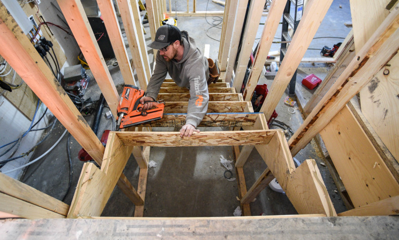 Stairs to the basement of our show home installed by Nick.