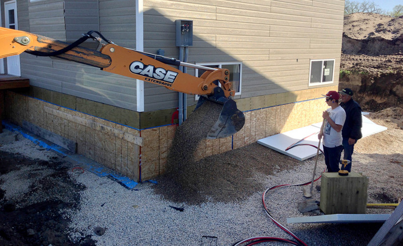 Drainage system and insulation around foundation.