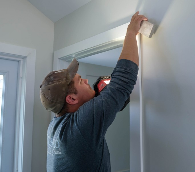 Seth finishing the trim.