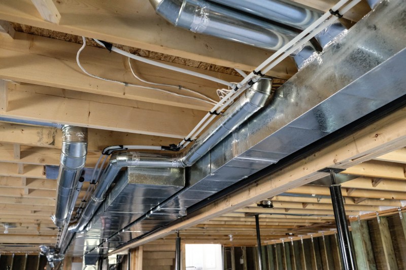 Unfinished basement ceiling.