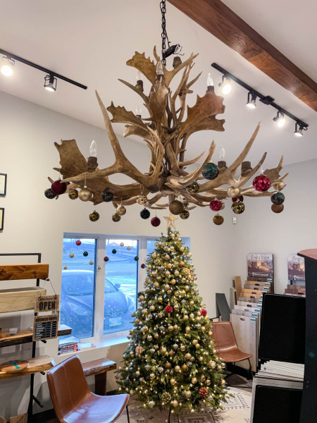 Handmade antler chandelier, perfect for a vaulted ceiling for sale. $5000 or OBO.